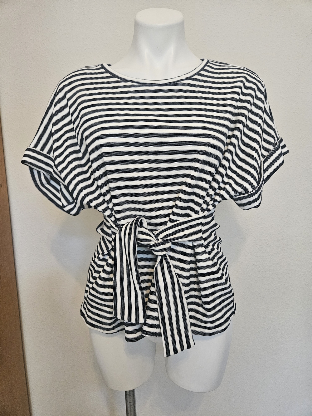 Express Black and White Striped Tie-Front Tunic